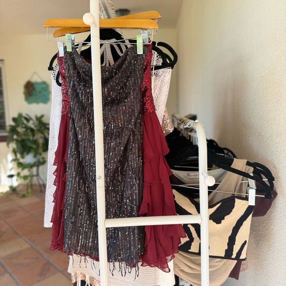 Sequin Fringe Charcoal Strapless Mini Dress (Size S) - Picture 15 of 16